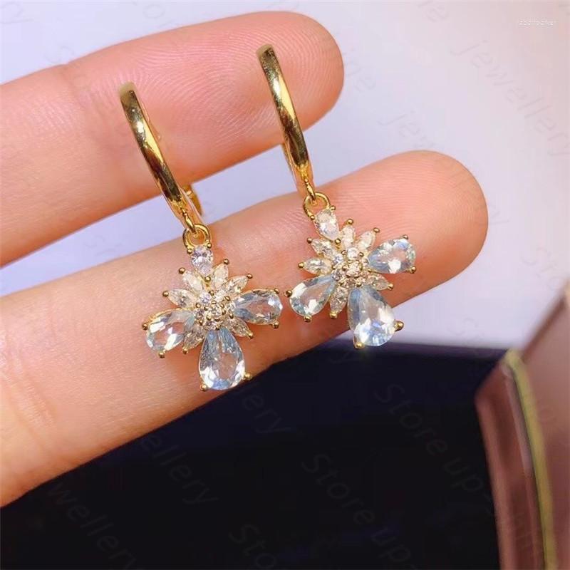 

Dangle Earrings 925 Silver Inlaid Natural Aquamarine Simple And Elegant Gem Size 3 5mm 4 6mm
