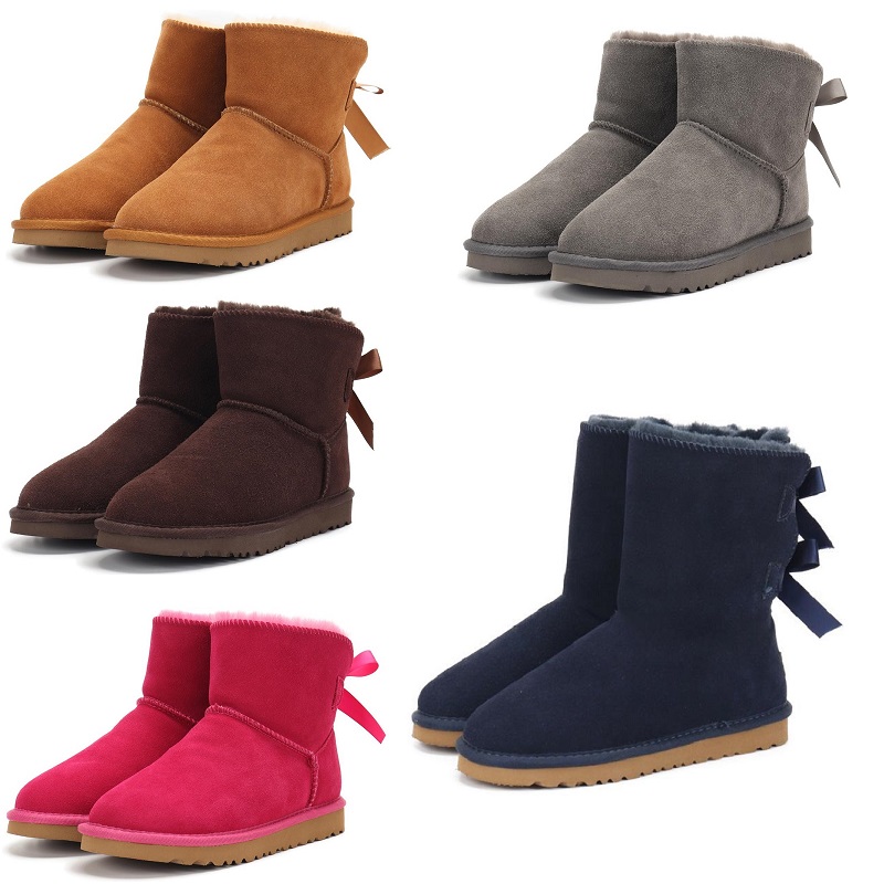 

Aus Women Boots Designer Booties Classic Snow boot Chestnut Low Bow Black Grey Pink Navy Blue Ankle Short Winter booties