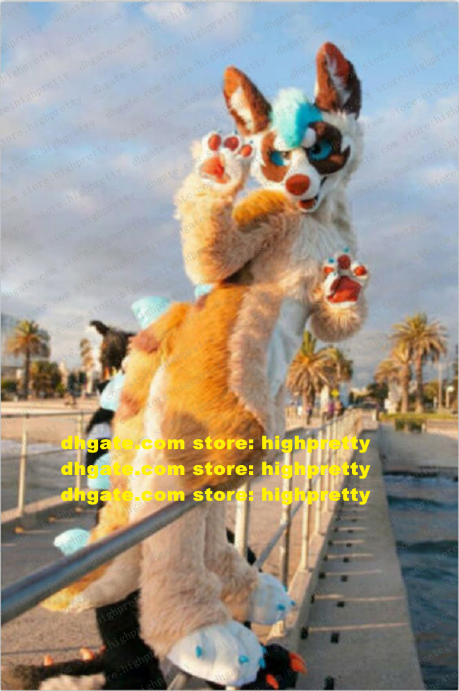 

Colorful Long Fur Furry Mascot Costume Wolf Husky Dog Fox Fursuit Adult Cartoon Character Opening Reception Grad Night zz7595, As in photos