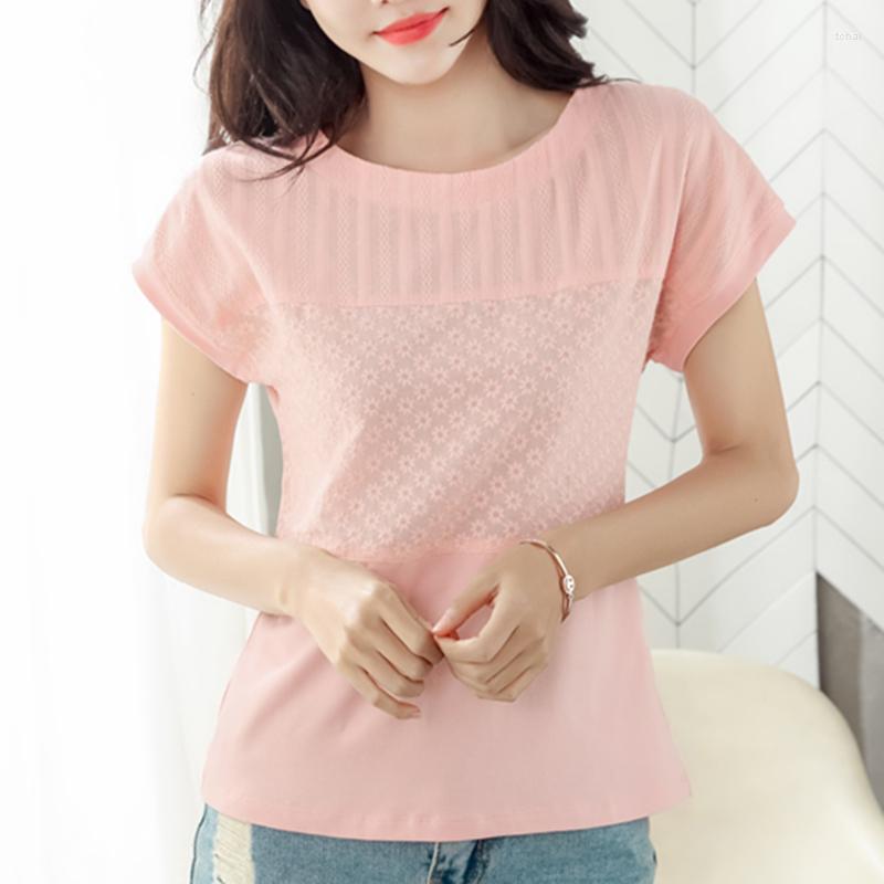 

Women's Blouses Summer Women Cotton Blouse Shirt Short Sleeve Floral Woman Casual Tops Pink Big Size O Neck Clothes White Fashion, Blue