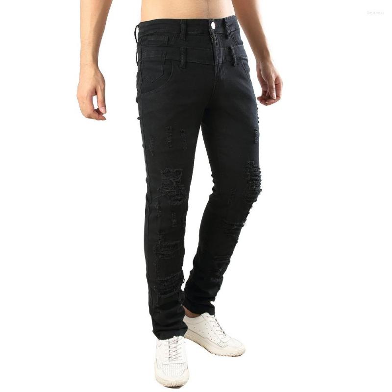 

Men's Jeans Calsa Mens Skinny Ripped Slim Fit Stretched Denim Distress Frayed Biker Scratched Black Male Stretch Trouser Pants