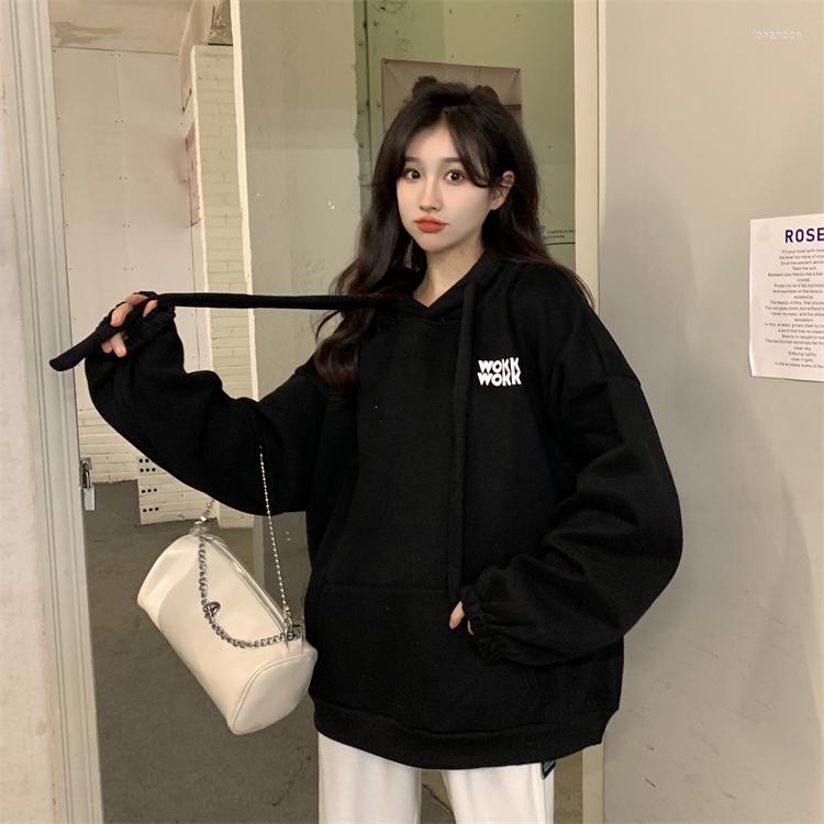 

Women's Hoodies 0707 2023 Loose Plus Velvet Thick Letters Lazy Style Long-sleeved Hooded Sweatshirts Women, Black