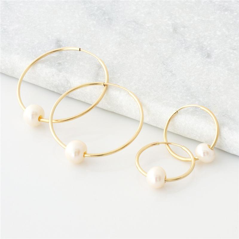 

Hoop Earrings 14K Gold Filled Natural Pearl Jewelry Brincos Pendientes Oorbellen Boho