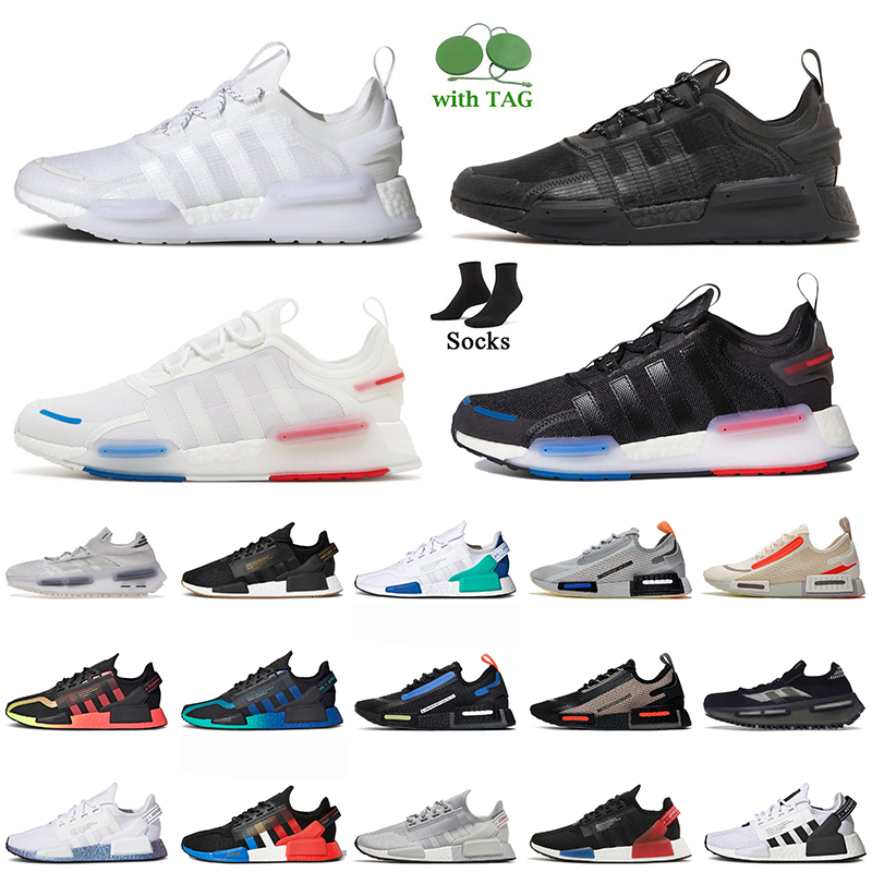 Top Fashion NMDS1 NMDS Chaussures de course NMD R1 V2 V3 OG Sneakers Mens Femmes Core Triple Noir Blanc Bleu vert vert orange Gris Gris Métalliqu