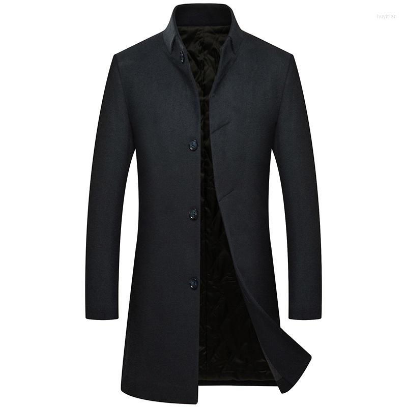 

Men's Trench Coats Winter Woolen Coat Men's For Men Thick Warm Wool Abrigo Hombre Overcoat X-Long Casaco Masculino 3XL, Black