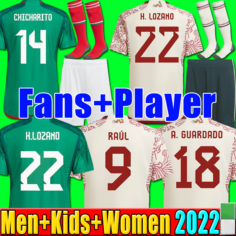 

S-4XL World CupS 2022 Mexico soccer Away jerseys H.LOZANO CHICHARITO RAUL LOZANO 22 23 fans player version G DOS SANTOS Camisetas men kids socks kit sets football shirt, P12 2022 away kids