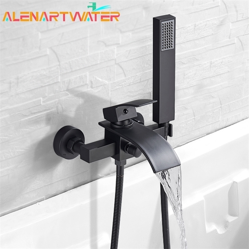 

Bathroom Shower Heads Black Waterfall Bathtub Faucet Wall Mount Waterfall Tub Spout Cold Water With ABS Handshower Mixer Tap Bath Shower Faucet 221021
