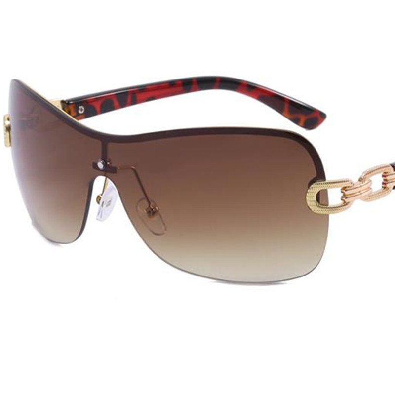 

Women Sunglasses Siamese Lens Sun Glasses Double Loop Chain Adumbral Anti-UV Spectacles Retro Eyeglasses Oversize Frame Ornamental