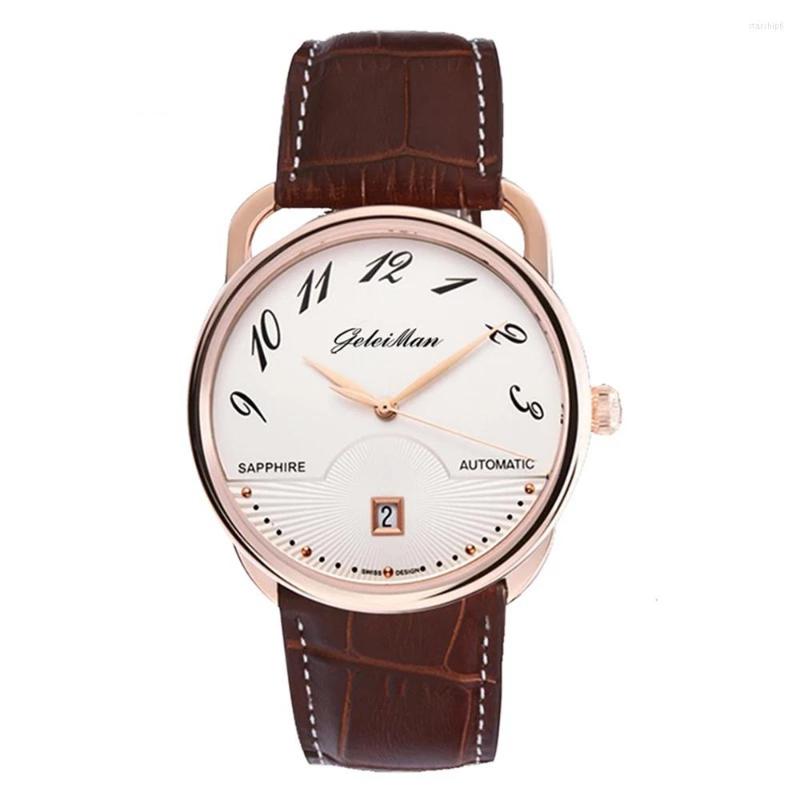

Wristwatches Luxury Dress Watch Automatic Men Self-Wind Mechanical Vintage 41mm Stainless Steel Sapphire Crystal Clocks GELEIMAN, C2