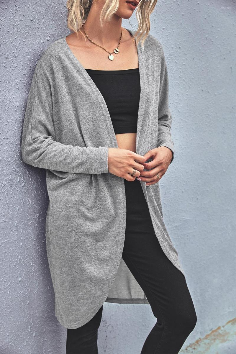 

Women's Jackets Autumn Women Loose Long Casual Grey Drop Shoulder Knit Cardigan Jacket Clothing Chaleco Mujer Invierno, Gray