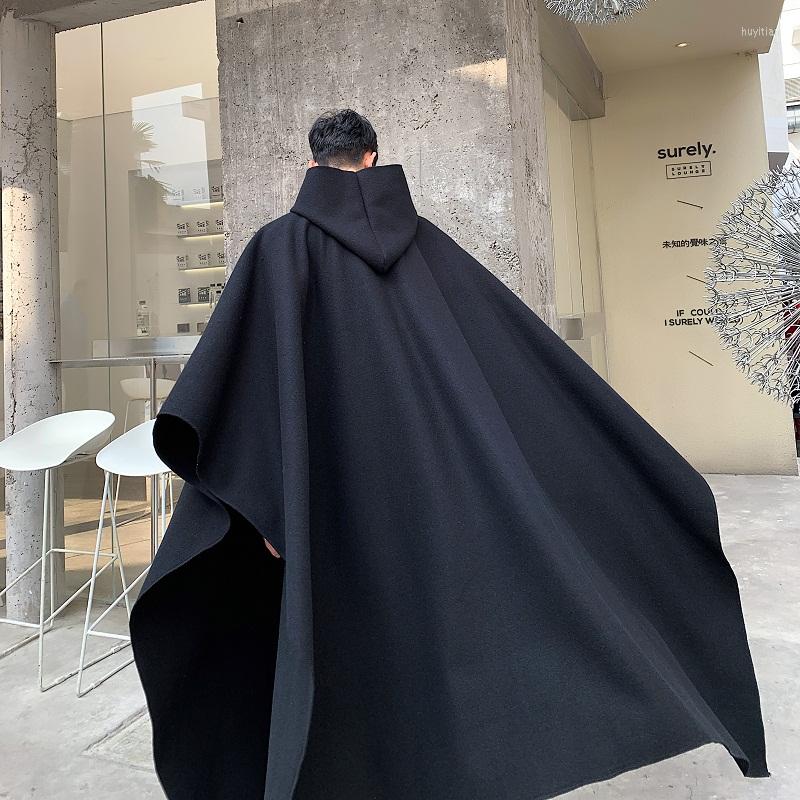 

Men's Trench Coats Spring Men's Batwing Sleeve Outwear Cape Coat Poncho Cloak Hip Hop Casual, Black