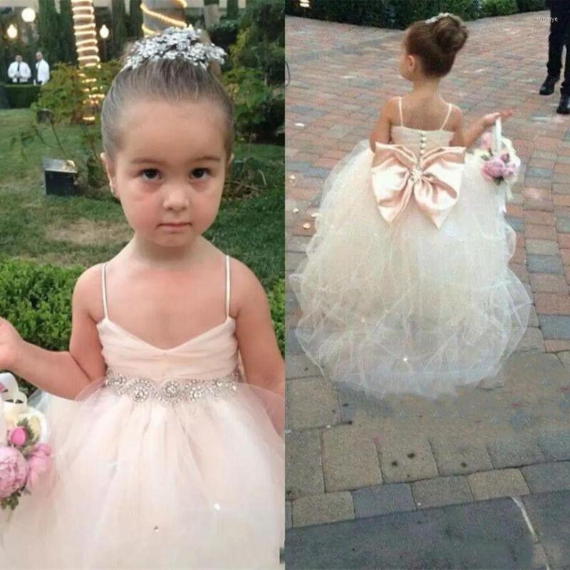 

Girl Dresses Litter Kids Toddler Flower Button Crystal Bow Spaghetti Straps Tulle Floor Length Dress, Black