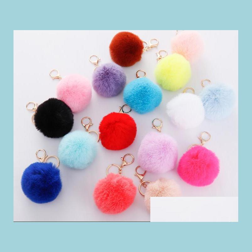 

Keychains Lanyards 37 Colors 8Cm Imitate Rabbit Fur Ball Keychain Pom Car Handbag Fluffy Faux Key Ring Drop Delivery 2022 Fashion Ac Dhrqp