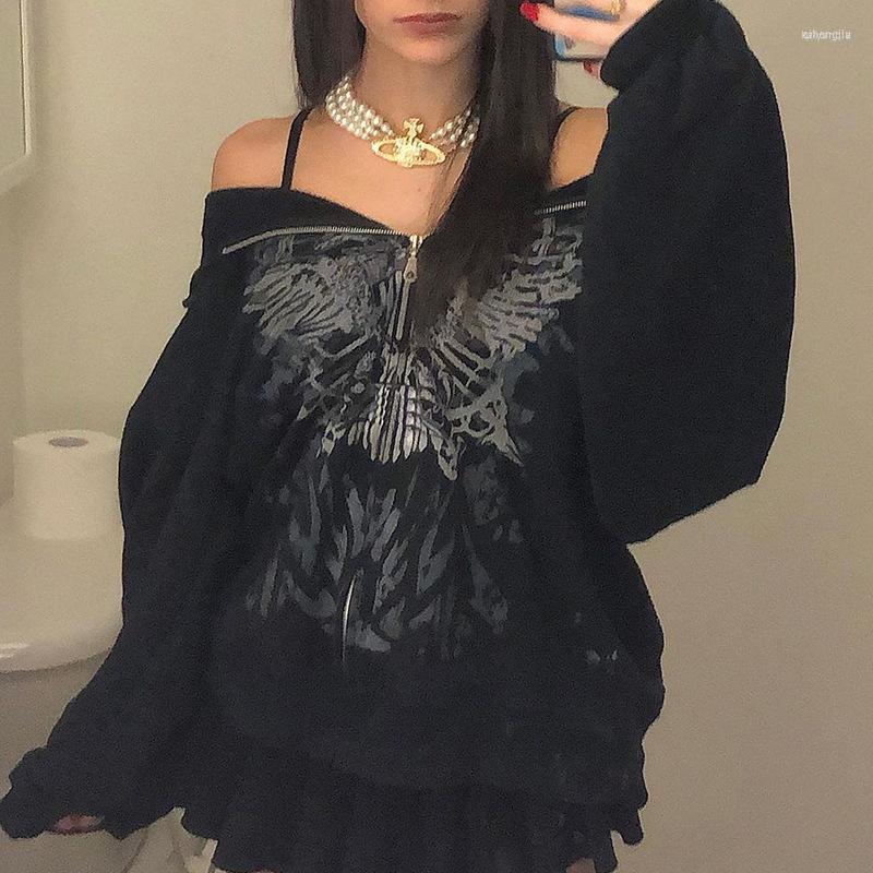 

Women's Hoodies Women's Y2K Gothic Butterfly Print Oversize Zip Up 2022 Winter Grunge Long Sleeve Sweatshirt Casual Hooded Jacket, 627-brown