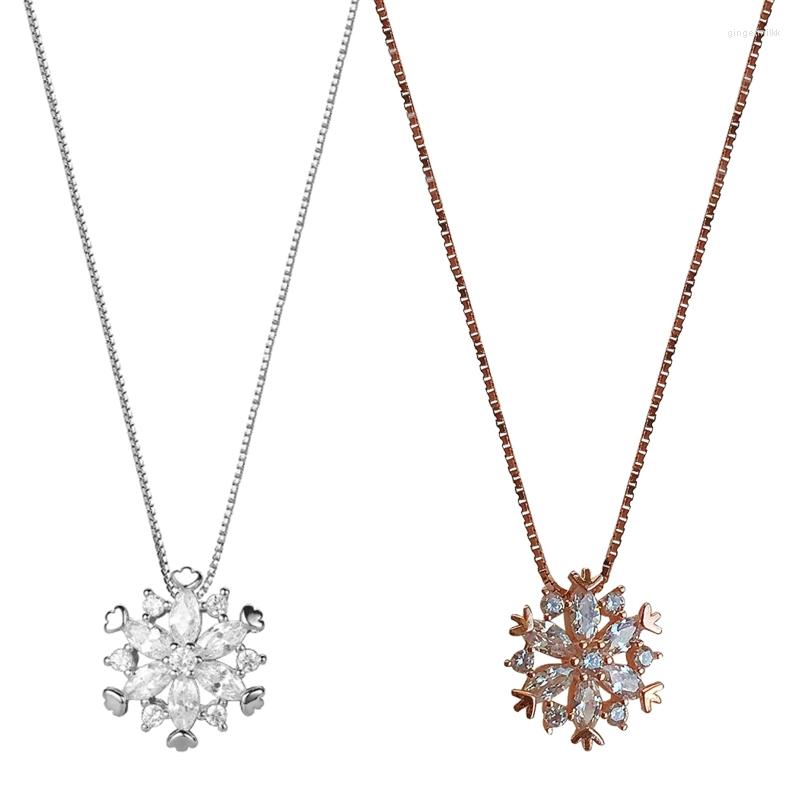 

Chains Delicate Snowflake Pendant Necklaces With Rhinestone Women Winnter Snow Flower Sweater Chain Necklace Jewelry Ornament