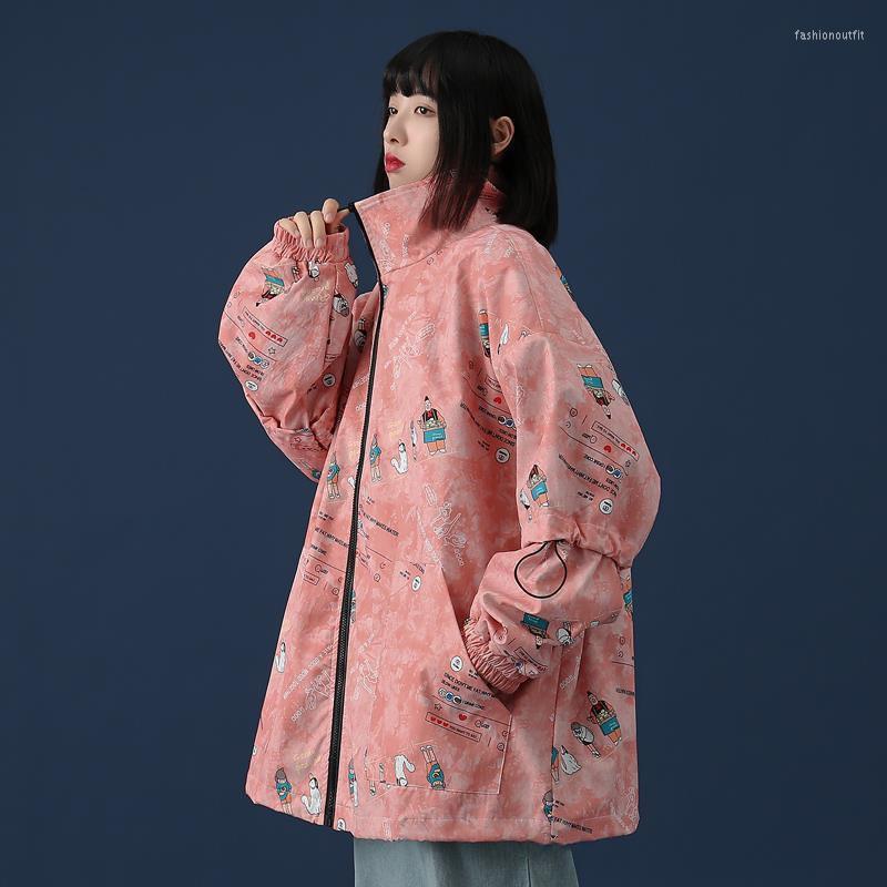 

Women' Jackets Women Hooded Jacket Floral Cartoon Printed 2022 Autumn Causal Windbreaker Basic Coats Zipper Famale Fashin Outwear, Pink