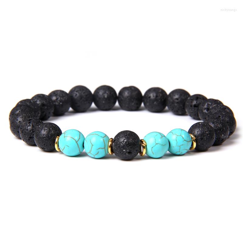 

Strand Fashion Men Charm Bracelet Natural Black Volcanic Lava Beads 8mm Round Beaded Energy Yoga Bangle Unisex