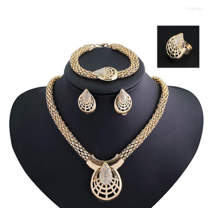 

Necklace Earrings Set & Women Fashion Vintage Geometric Rhinestone Necklaces Bracelet Adjustable Ring Female Wedding Gift, Picture shown