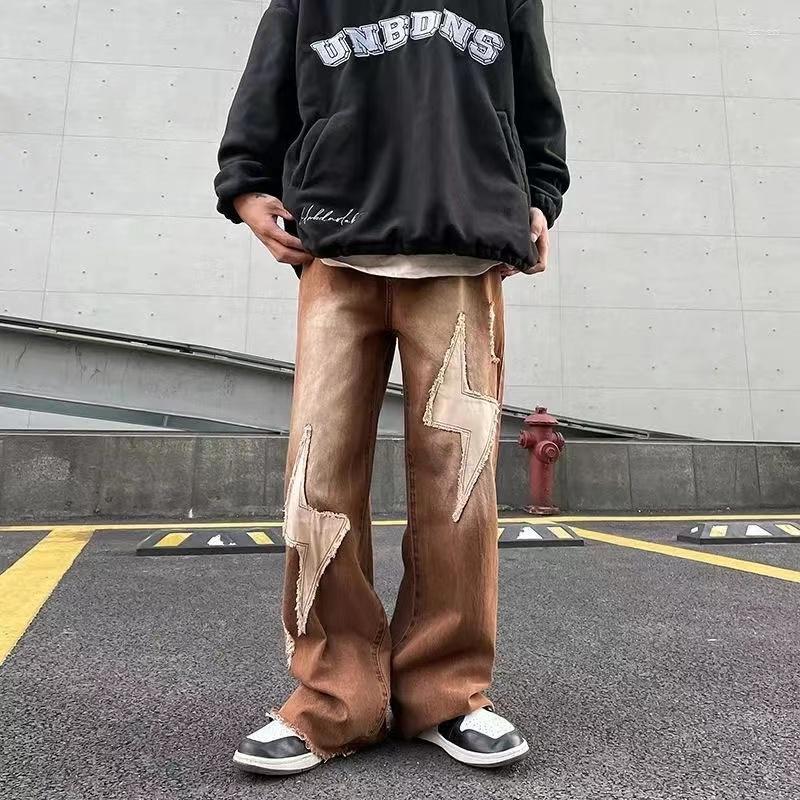 

Men's Jeans Men's Neutral Wide Leg Denim Trousers Loose Straight Embroidery Large Size Man Pants Women Casual Baggy Hip Hop 2022, Brown