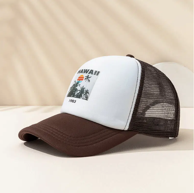 

'Hawaii' Print Colorblock Baseball Cap Weaving Method Woven, Coffee