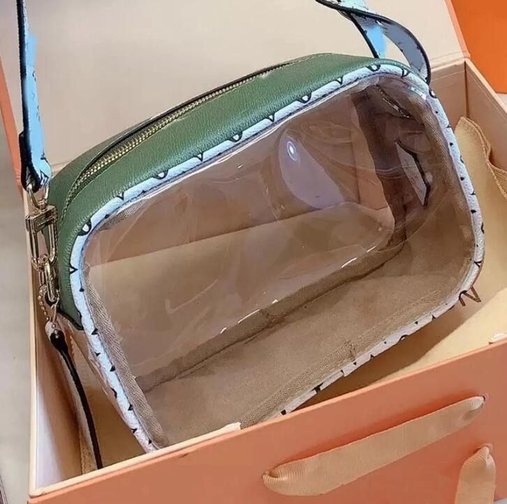 

Fashion Crossbody Bag Designer Women Shoulder Bags Transparent Clear PVC Letter Lady Camera Bags Zipper Purses Two Color, Blue