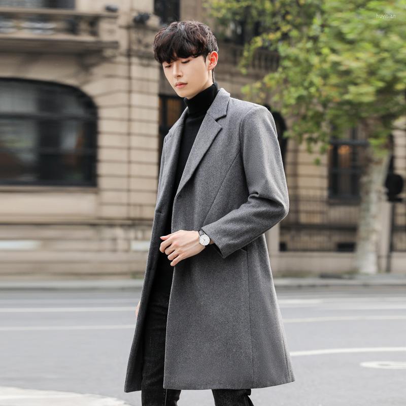 

Men's Trench Coats Men's Windbreaker Medium Long Fashion Woolen Coat 2022 Korean Version Handsome Slim Clothing, Gray