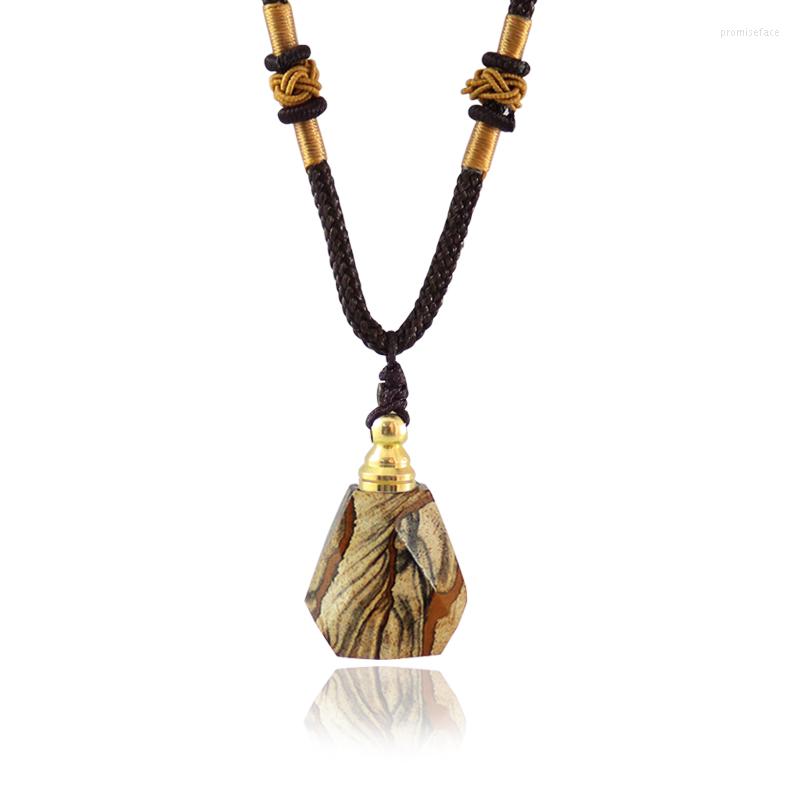 

Pendant Necklaces 1PC Natural Picture Stone Perfume Bottle Necklace Gold Crystal Essential Oil Diffuser Vial Jewelry