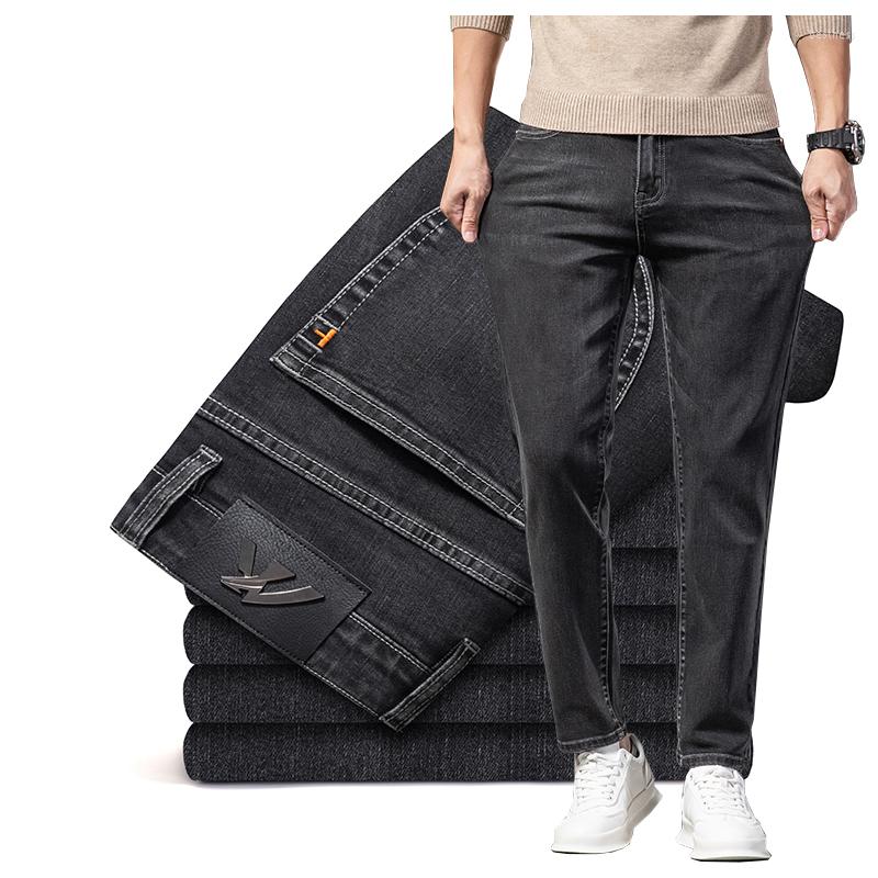 

Men's Jeans Heart Pocket Vintage Casual Brand Men's Fit Straight Ankle-Lenght Pants Autumn Midweight Youth Denim Boys, Black