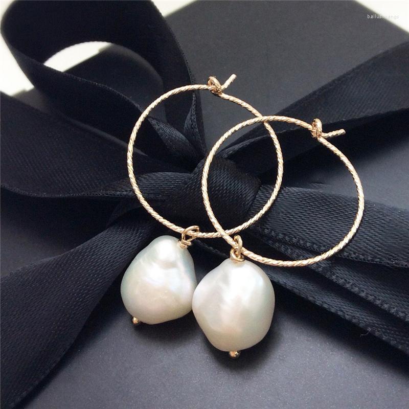

Hoop Earrings 14K Gold Filled Natural Baroque Pearl Jewelry Brincos Pendientes Oorbellen Boho