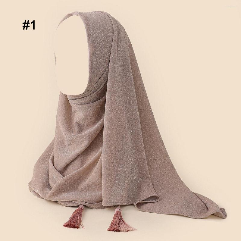 

Scarves Women Solid Color Muslim Headscarf Turban Lightweight Lurex Hijab Scarf Wrap Shiny Elastic Glitter Shawls Tassels