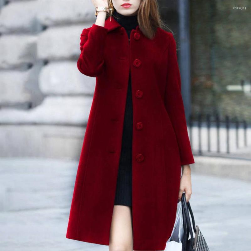 

Women's Jackets Women Coat Turn-down Collar Single-Breasted Winter Jacket Solid Color Mid-Length Lady Slim Fit Western Style Wool, Royal blue