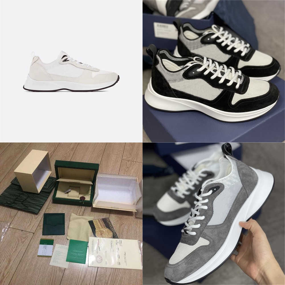 

Dress Shoes Men Oblique B25 Runner Air Shoes Luxury Leather Mesh Grey Suede Triple Casual Big Size, White