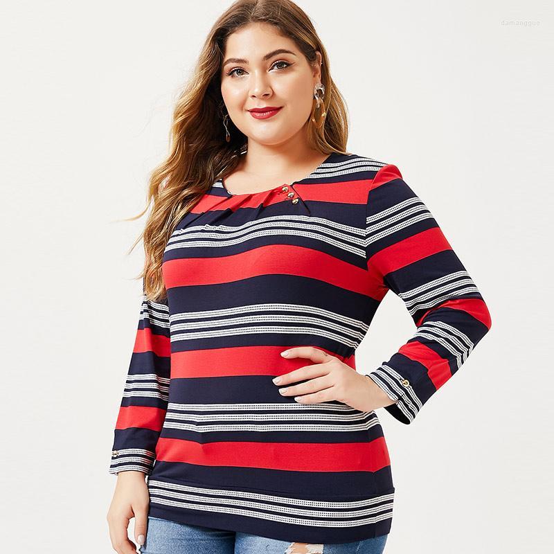 

Shirt Women's Plus Size 2022 Autumn Mom Clothes Long Sleeve Stripe Fashion Ladies Vintage Elegant Womens Tops, Red