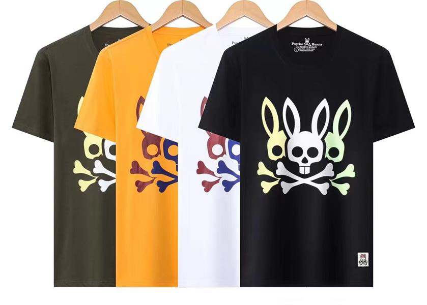 

Men's PsychoBunny Skull Rabbit Round Neck T-Shirt Short Sleeve Top Half Sleeve Undercoat for Couples #01, Customize