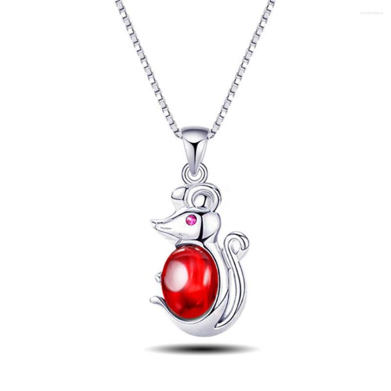 

Pendant Necklaces Real 2022 Women's Necklace Zodiac Mouse Rat Onyx Red Crystal Jewelry On The Neck Pendants Statement KXL1210