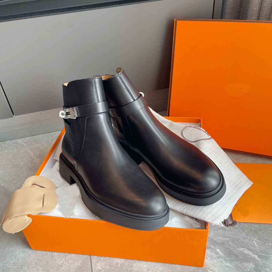 

Winter Brand Kelly Buckles Ankle Boots Black Calfskin Leather VEO Martin Booties Comfort Platfrom Combat Boot Lady Walking Party Knight Booty EU35-43, Originalbox
