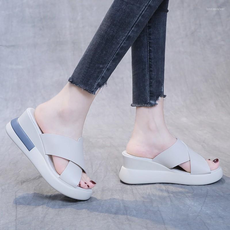 

Sandals Zapatos Wedge Women Summer High Heel Fish Mouth Ladies Shoes Increase Platform Fashion Large Size Slippers Woman