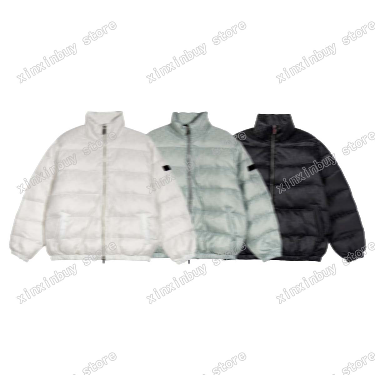 

xinxinbuy Men designer Coat down Jacket Jacquard letter fabric zipper pocket long sleeve women white Black blue M-2XL, 02