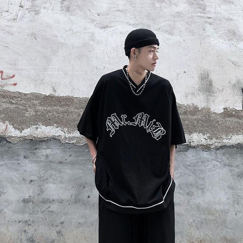 

Men's T Shirts Men's Gothic Tshirt Men V-neck Pullover Tops Letter Print T-shirt Women Loose Long-sleeves 2022 Y2k Casual Baseball, Black