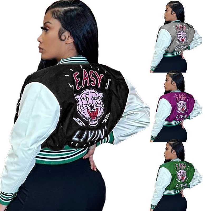 

Womens Fashion Letter Print Double Threaded Baseball Jacket Varsity Coat Desinger Girl Cropped Patchwork Button Letterman Jackets, Purple