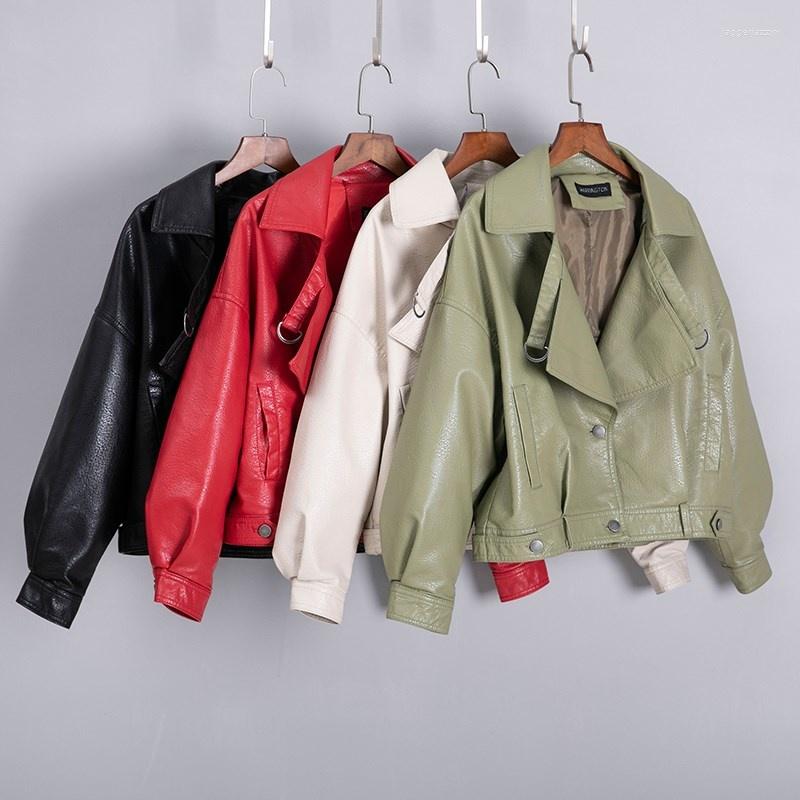 

Women' Leather Fashion Women Autumn Winter Faux Jackets Basic Female Coat Biker Jacket Pu, Beige