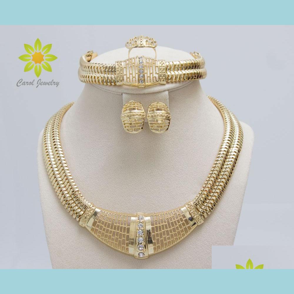 

Wedding Jewelry Sets 18K Gold Filled Dubai African White Austrian Crystal Necklace Bracelet Earring Ring Wedding/Bride Jewelry Set Dr Dhcno, Golden