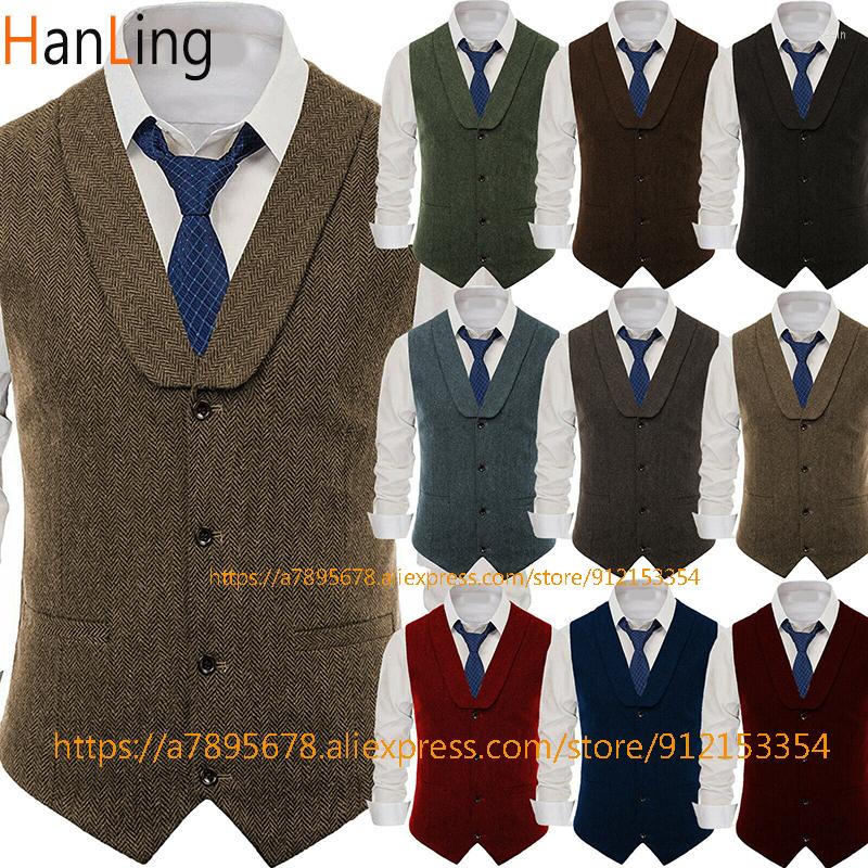 

Men's Vests Tweed Men's Vest Waistcoat Retro Herringbone Custom Notch Wool Wedding Plaid, Navy blue