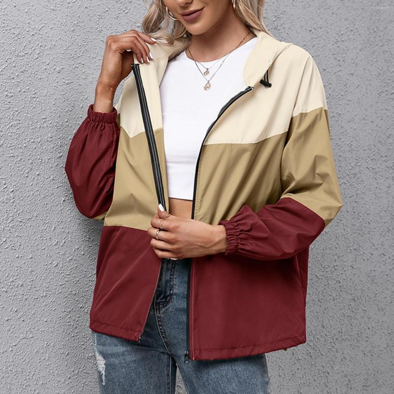 

Women' Jackets Women' Jacket Autumn 2022 Splicing Hooded Long Sleeve Zipper Drawstring Pocket Waterproof Windbreaker Hiking Chic Sport, Black