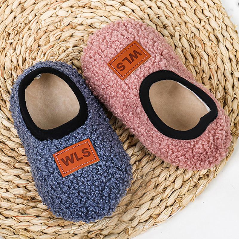 

First Walkers Autumn Winter Kids Slippers Toddler Boys Girls Flip Flops Plush Cartoon Baby Indoor Floor Shoes Children Soft Warm Home, Star pink