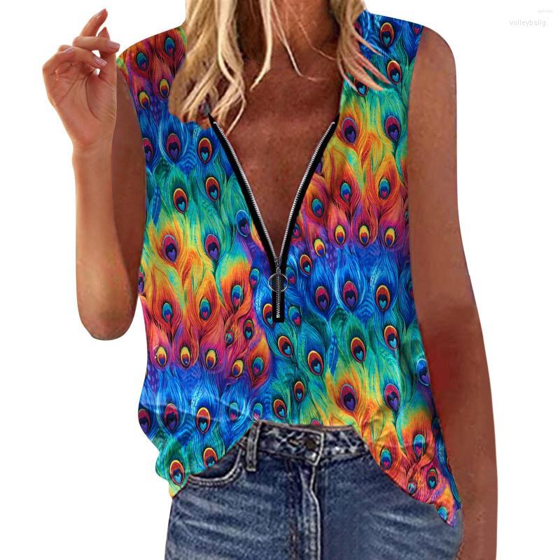 

Women' Tanks Women' Black Sports Top Women Women' Summer Shirt Sleeveless Elegant Loose Print Zipper V-Neck Fashion Casual With, Red