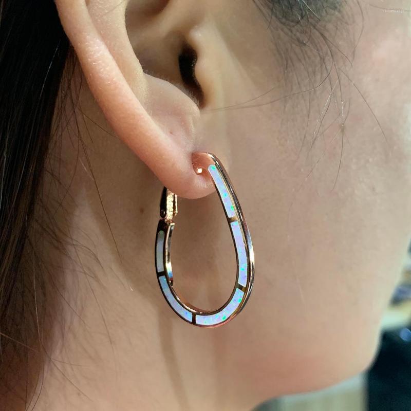 

Hoop Earrings Beautiful Opal Women Rose Gold Color 925 Sterling Silver White Huggies For Gift