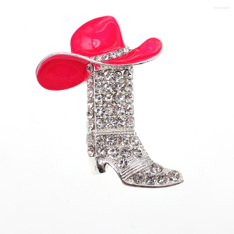 

Brooches Rose Color Enamel Cowboy Hat Pin Rhinestone Boots Brooch