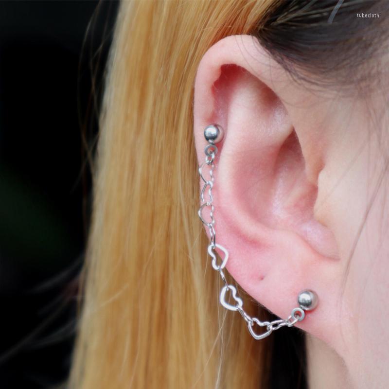 

Stud Earrings 1 Lot Steel Barbell EarTragus Ear Cartilage Piercing Heart ChainEar Studs Cuff Korea Style Lobe
