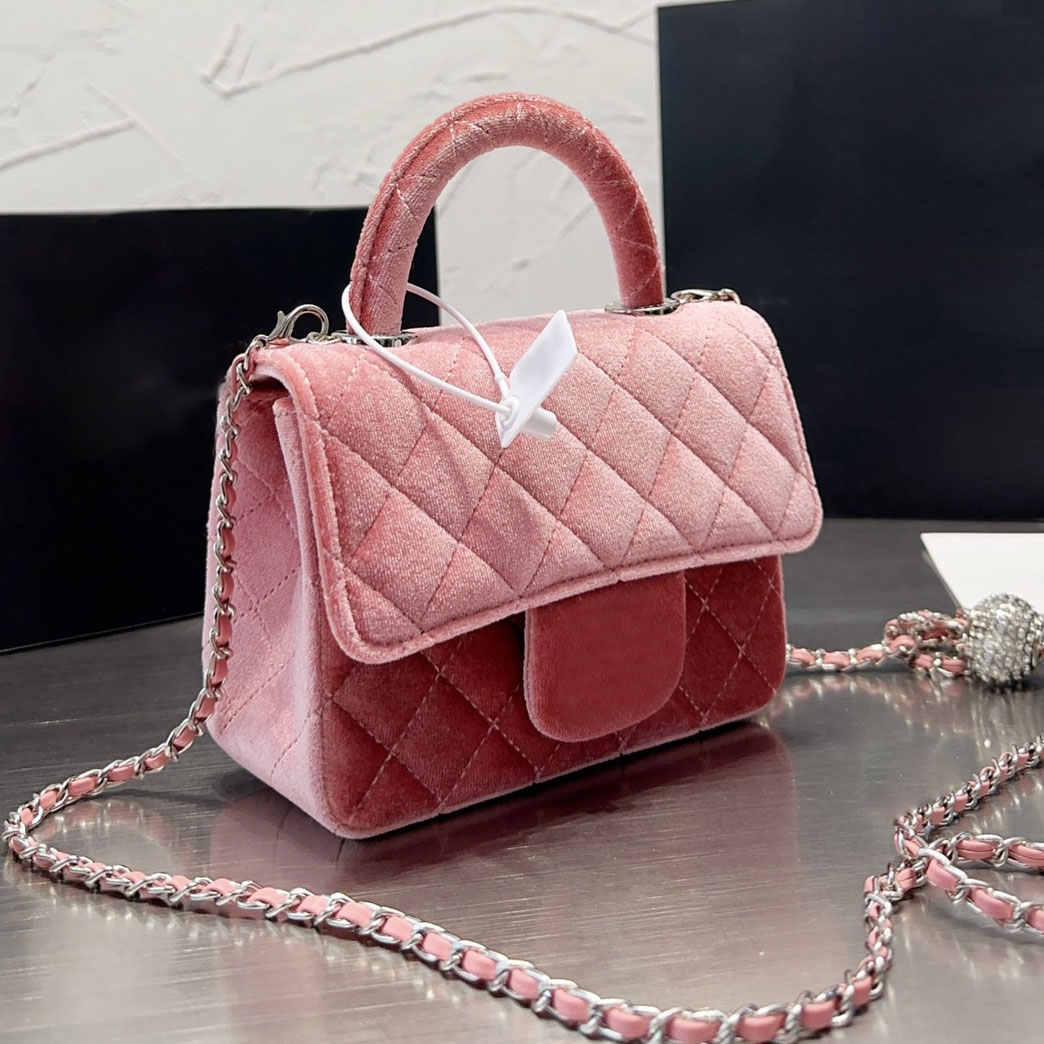 

Womens Mini Designer Velvet Flap Totes Bags Classic Quilted Handle Diamond Ball Silver Hardware Chain Crossbody Shoulder French Ladies Handbags With Pouch 17CM, Box